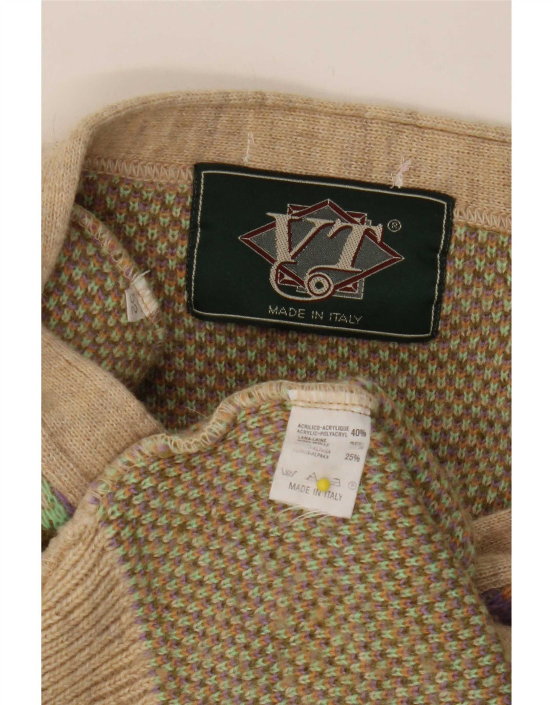 Vintage Mens Cardigan Sweater Medium Multicoloured Geometric Acrylic