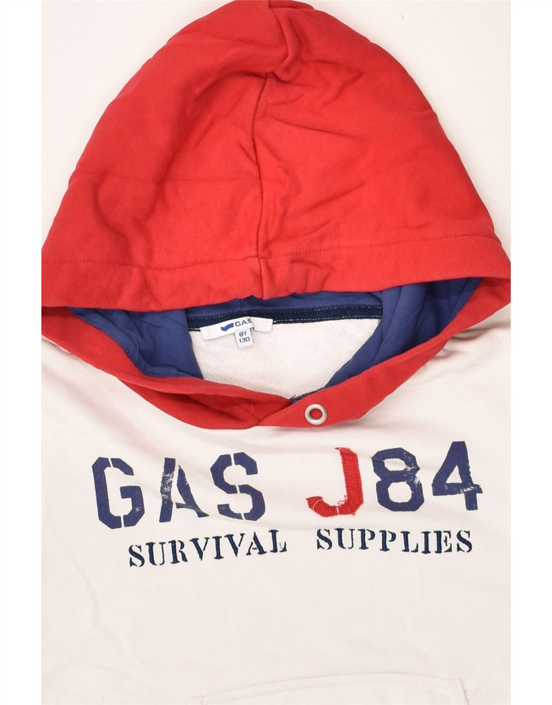 GAS Boys Graphic Hoodie Jumper 7-8 Years White Colourblock Cotton | Vintage Gas | Thrift | Second-Hand Gas | Used Clothing | Messina Hembry 