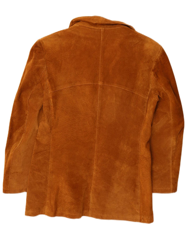 VINTAGE Womens 3 Button Suede Blazer Jacket IT 46 Large Brown Leather