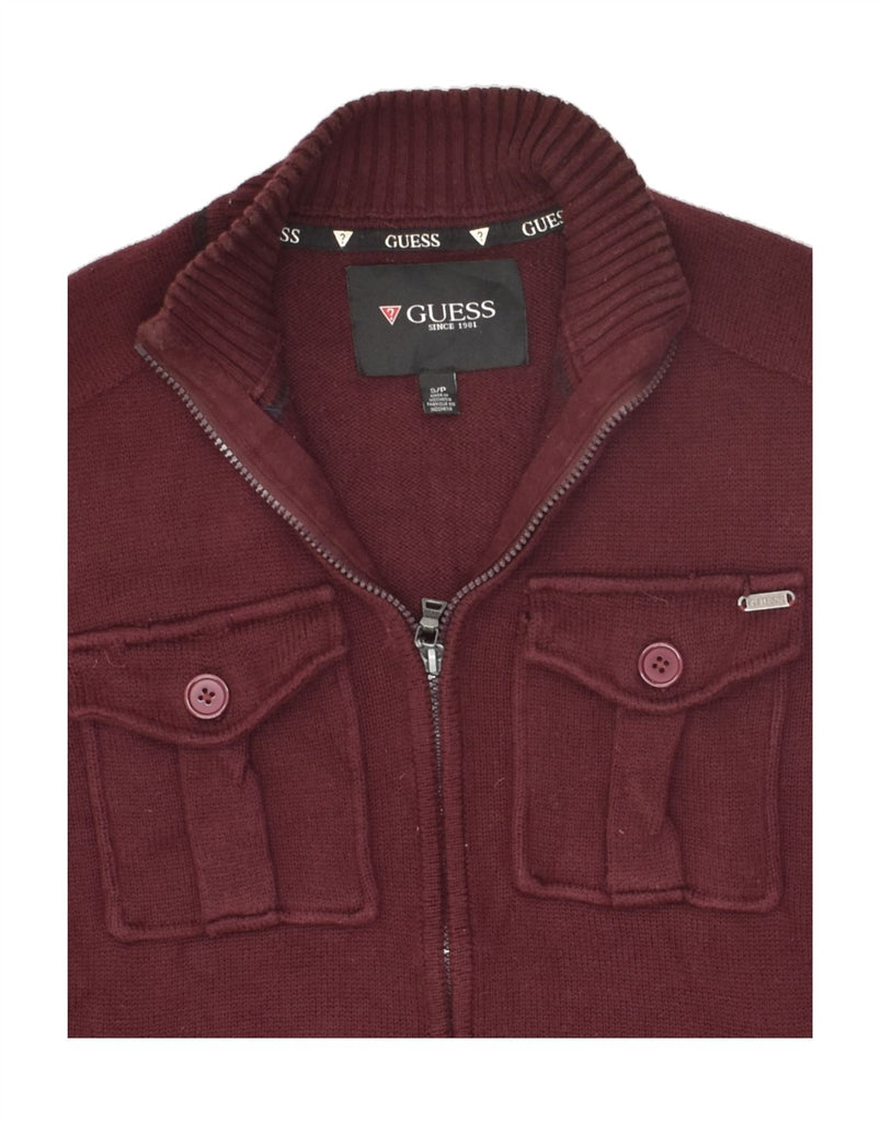 GUESS Mens Knit Bomber Jacket UK 36 Small Burgundy Cotton | Vintage Guess | Thrift | Second-Hand Guess | Used Clothing | Messina Hembry 