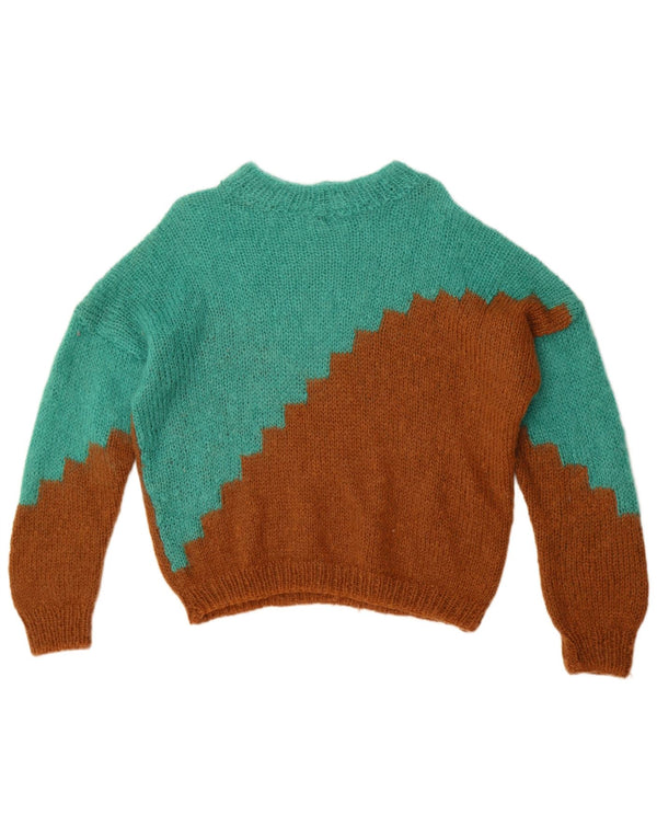 Vintage Womens Boat Neck Jumper Sweater UK 14 Large Green Colourblock