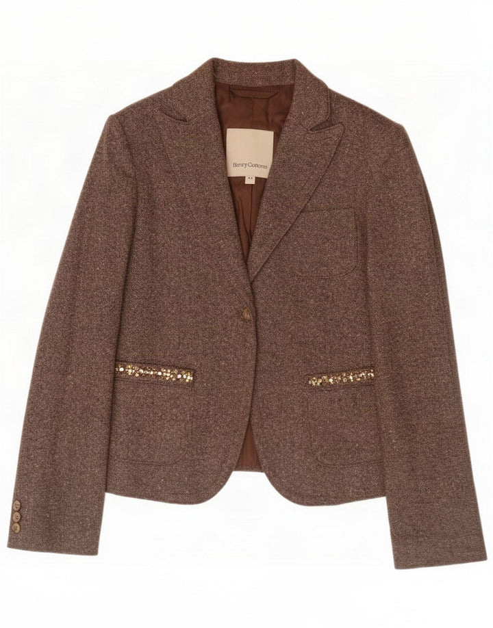 Henry Cottons Womens 1 Button Blazer Jacket IT 44 Medium Brown Wool