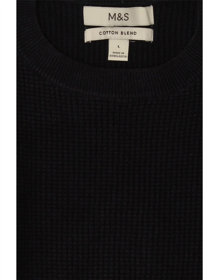 MARKS & SPENCER Mens Crew Neck Jumper Sweater Large Navy Blue Cotton