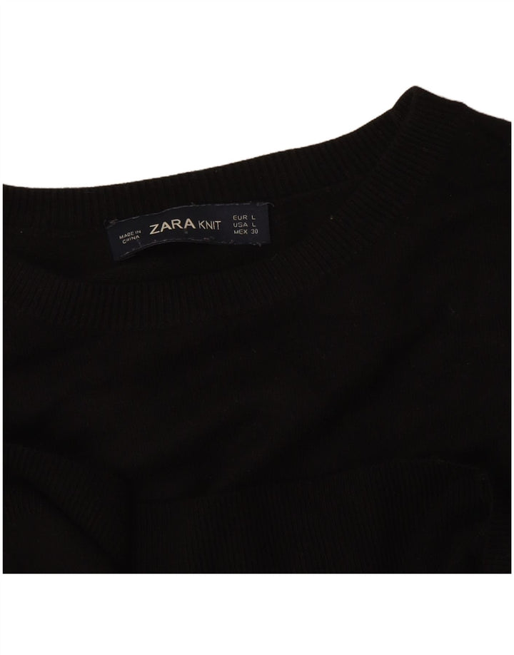 Zara Womens Crew Neck Jumper Sweater UK 14 Large Black
