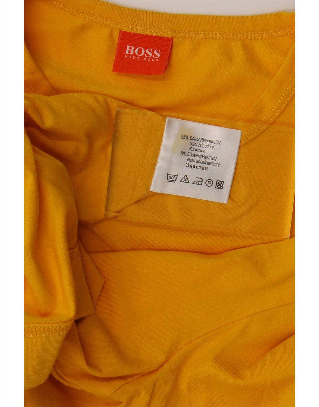 HUGO BOSS Mens Top Long Sleeve Large Yellow Cotton
