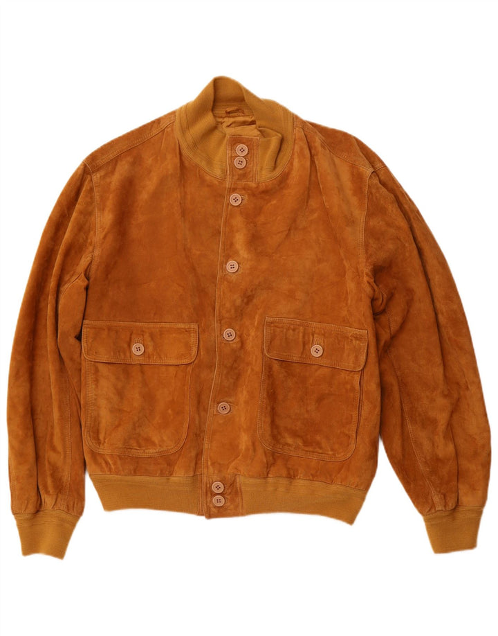 LAVORAZIONE ARTIGIANA Mens Suede Bomber Jacket IT 48 Medium Brown Leather