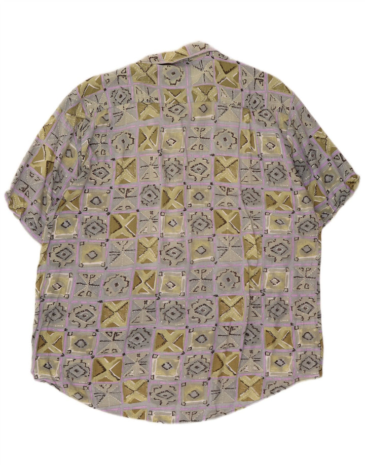 VINTAGE Mens Short Sleeve Shirt XL Multicoloured Geometric Viscose
