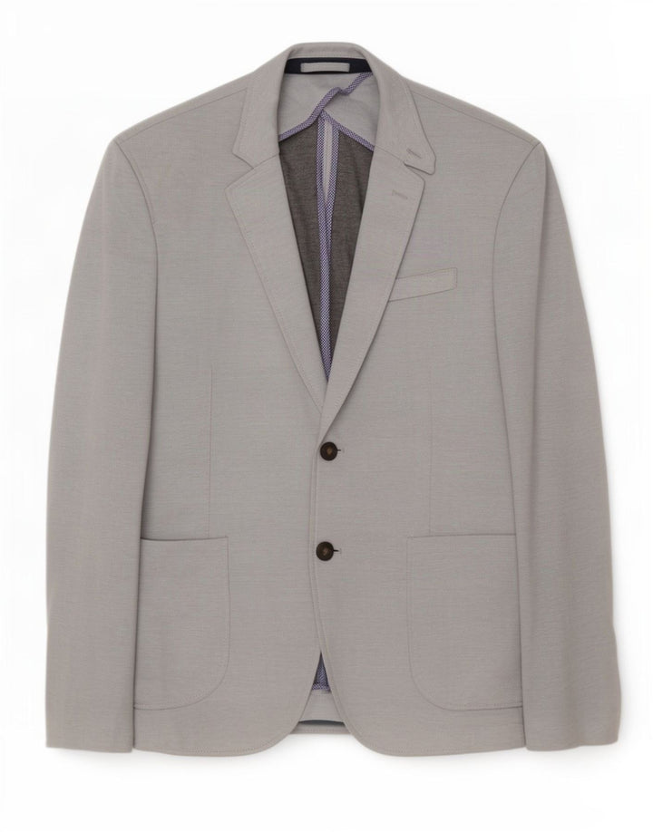 Zara Mens 2 Button Blazer Jacket EU 52 Large Grey Colourblock Polyester