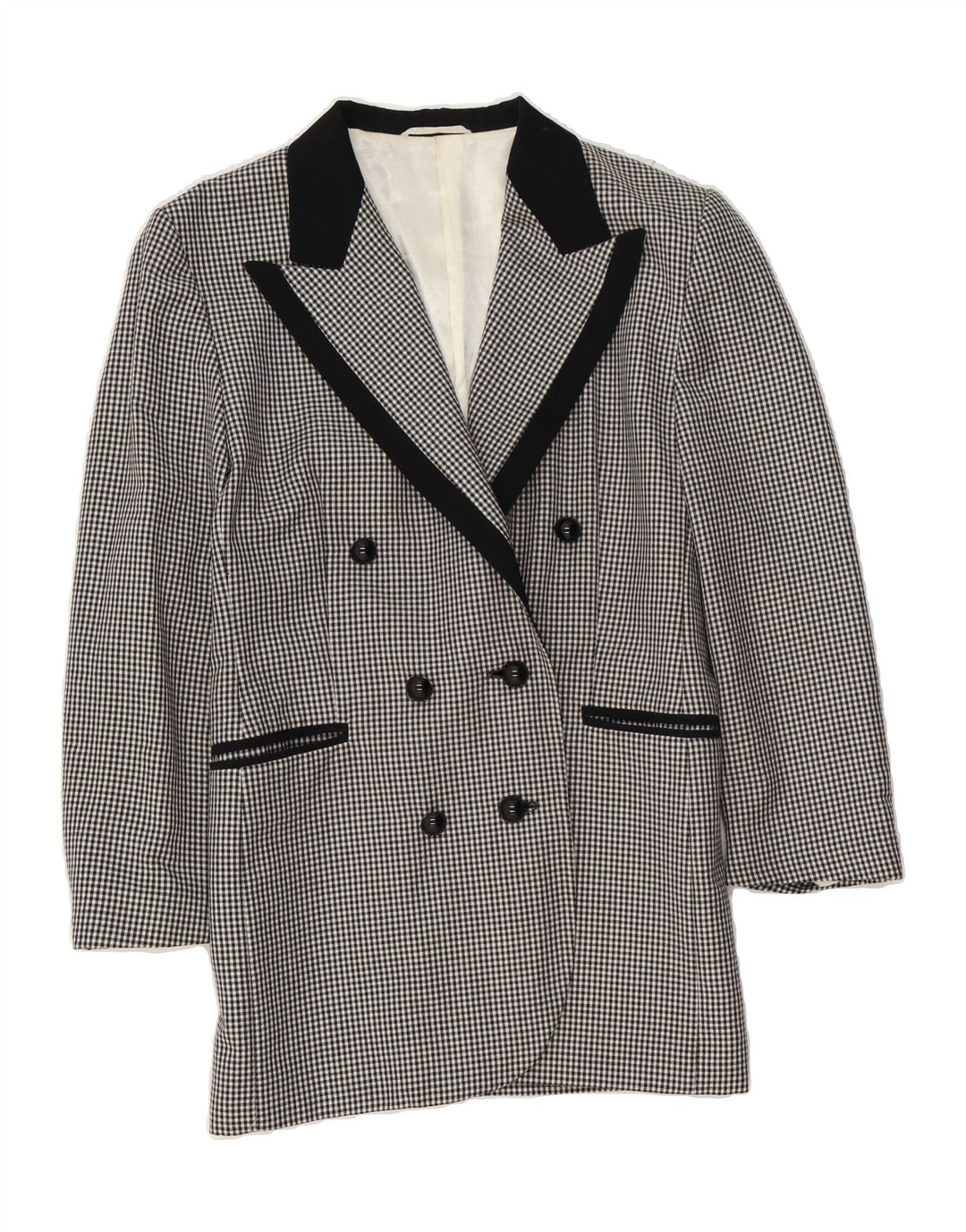 BETTY BARCLAY Womens Double Breasted Coat UK 14 Medium Black Houndstooth Vintage Betty Barclay and Second-Hand Betty Barclay from Messina Hembry 