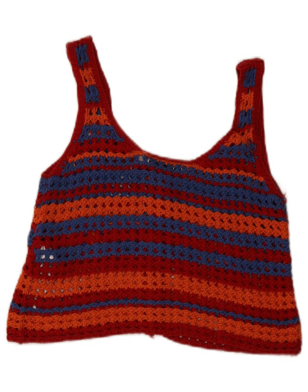 Zara Womens Sleeveless Crochet Crop Top UK 8 Small Red Geometric Cotton