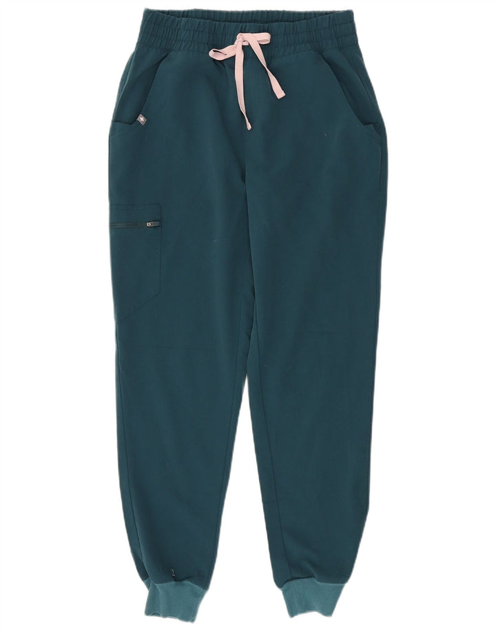 FIGS Womens Cargo Tracksuit Trousers Joggers UK 10 Small Green Polyester