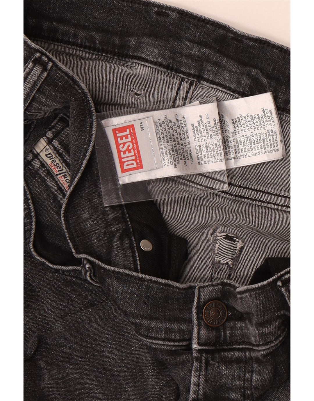 Diesel Mens Slim Jeans W34 L33 Grey Cotton