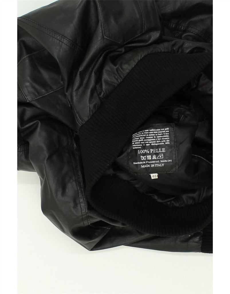 VINTAGE Mens Bomber Leather Jacket IT 48 Medium Black Leather | Vintage Vintage | Thrift | Second-Hand Vintage | Used Clothing | Messina Hembry 