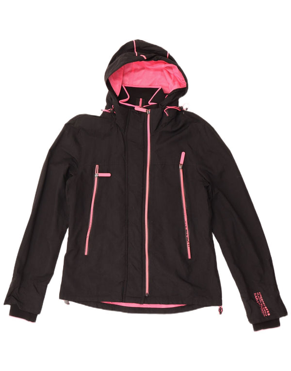 Superdry Womens Hooded Rain Jacket UK 14 Large Black Nylon