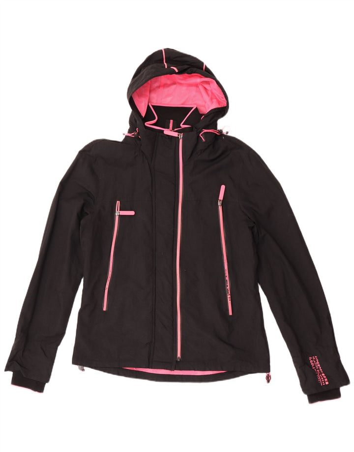 Superdry Womens Hooded Rain Jacket UK 14 Large Black Nylon