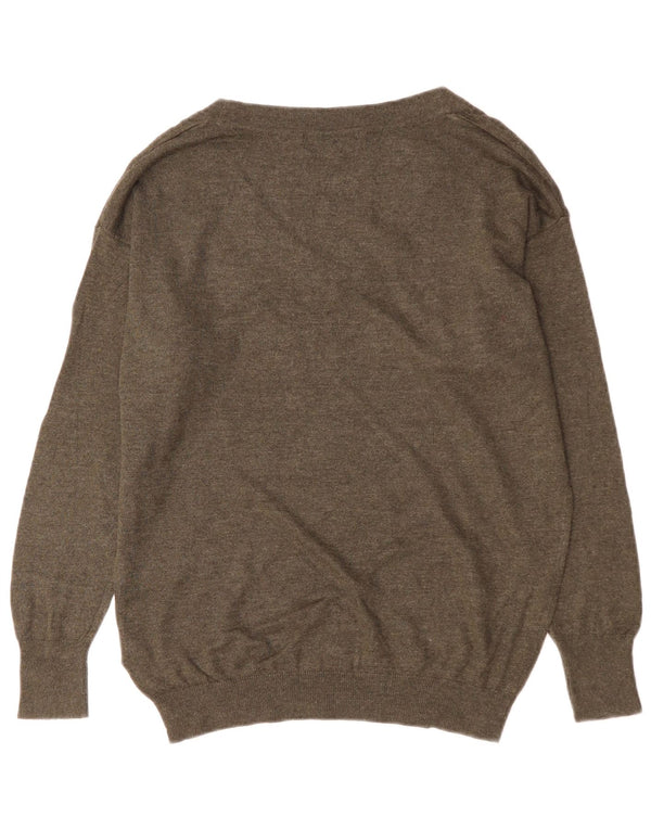 Marks & Spencer Womens Oversized V-Neck Jumper Sweater UK 10 Small Khaki