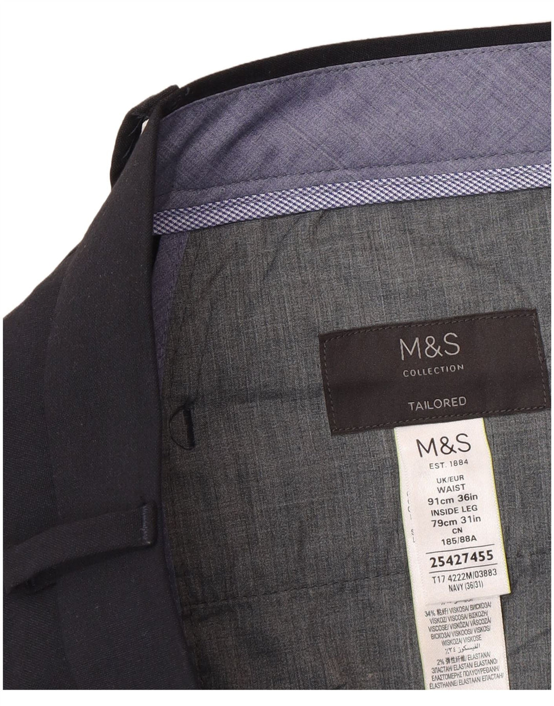 Marks & Spencer Mens Tailored Slim Suit Trousers W36 L31 Navy Blue