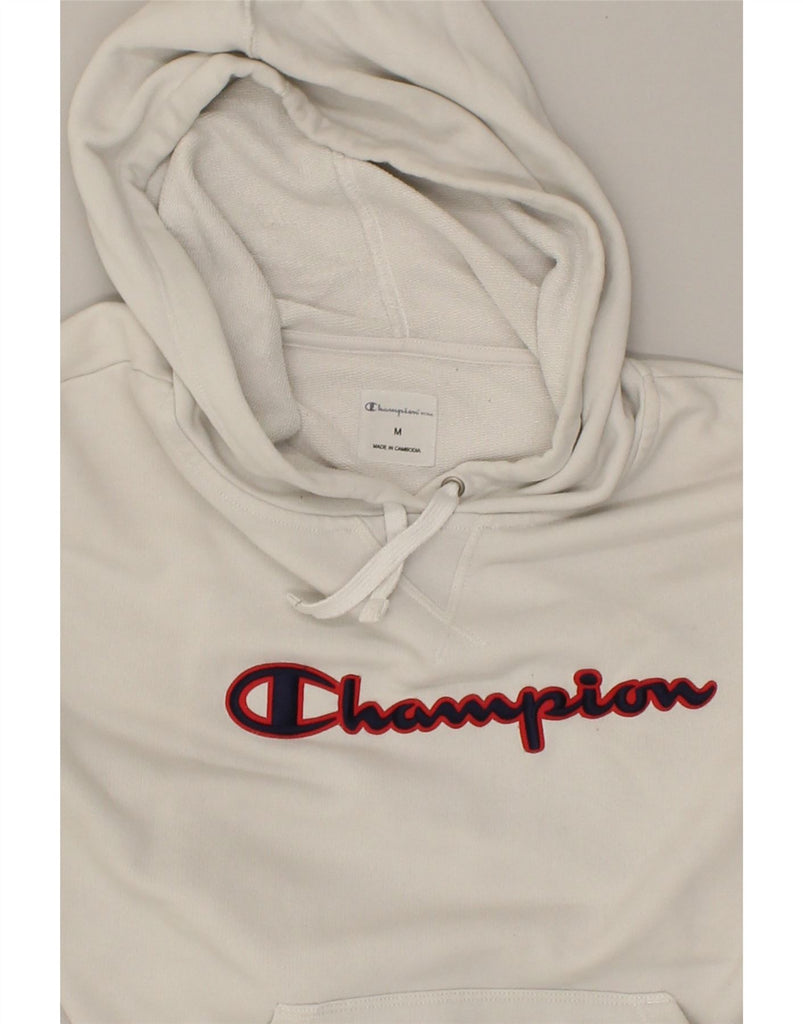 CHAMPION Womens Graphic Hoodie Jumper UK 14 Medium White | Vintage Champion | Thrift | Second-Hand Champion | Used Clothing | Messina Hembry 