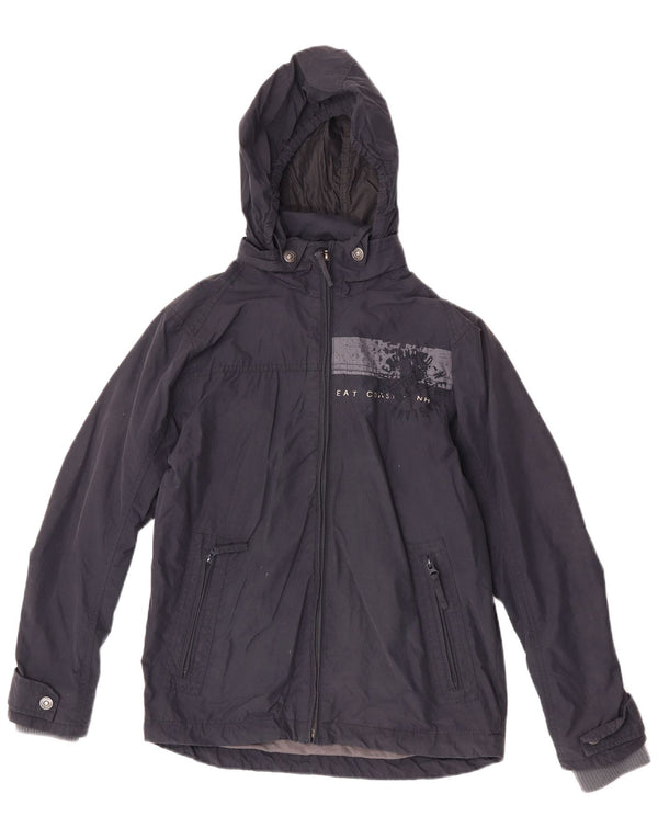 Timberland Mens Graphic Hooded Windbreaker Jacket UK 36 Small Navy Blue