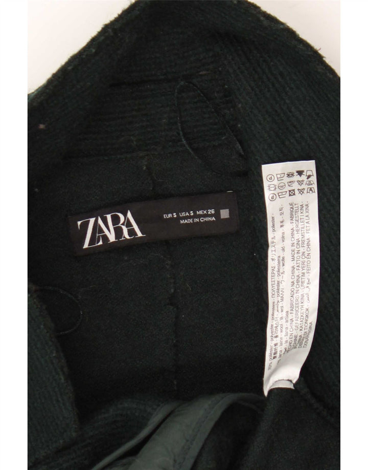 Zara Womens Oversized Double Breasted Coat UK 10 Small Green Polyester