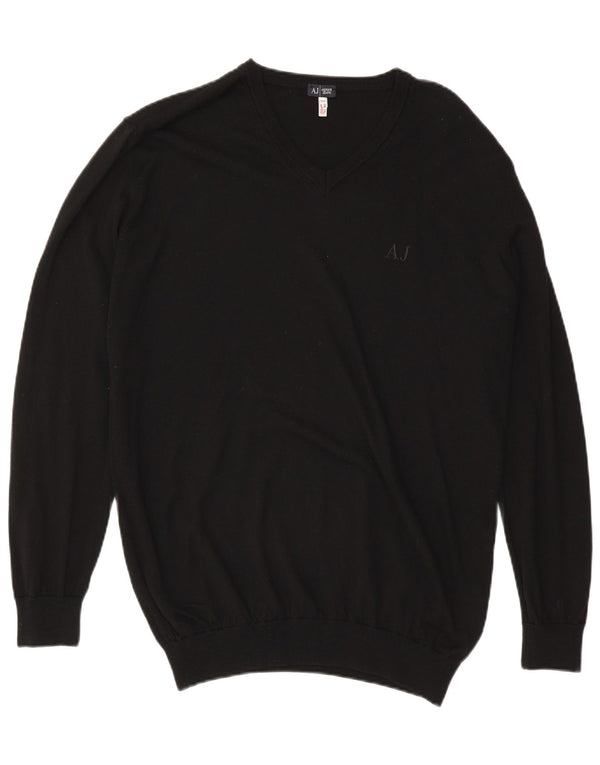 Armani Jeans Mens V-Neck Jumper Sweater 3XL Black Wool