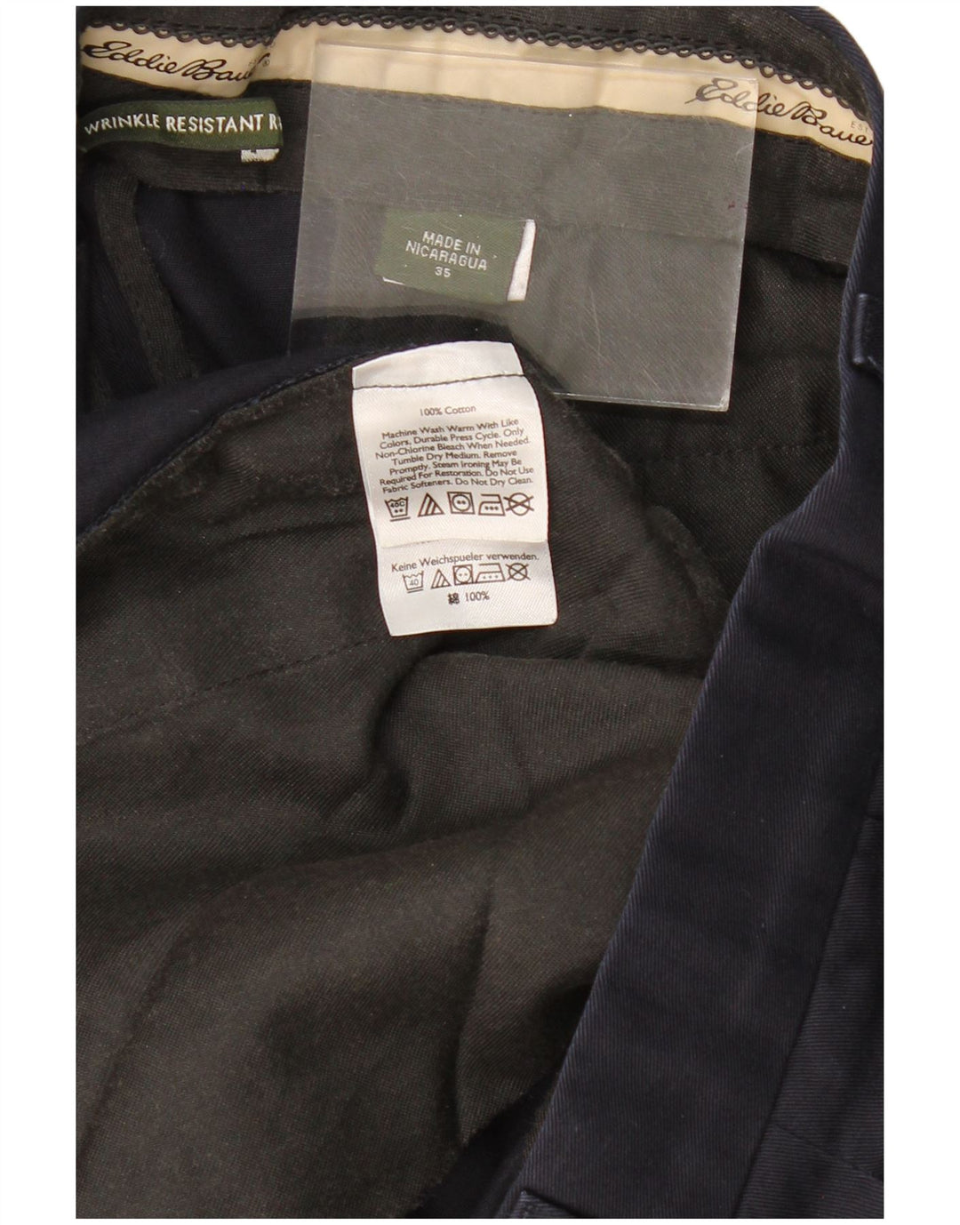 Eddie Bauer Mens Wrinkle Resistant Chino Trousers W35 L32 Navy Blue Classic