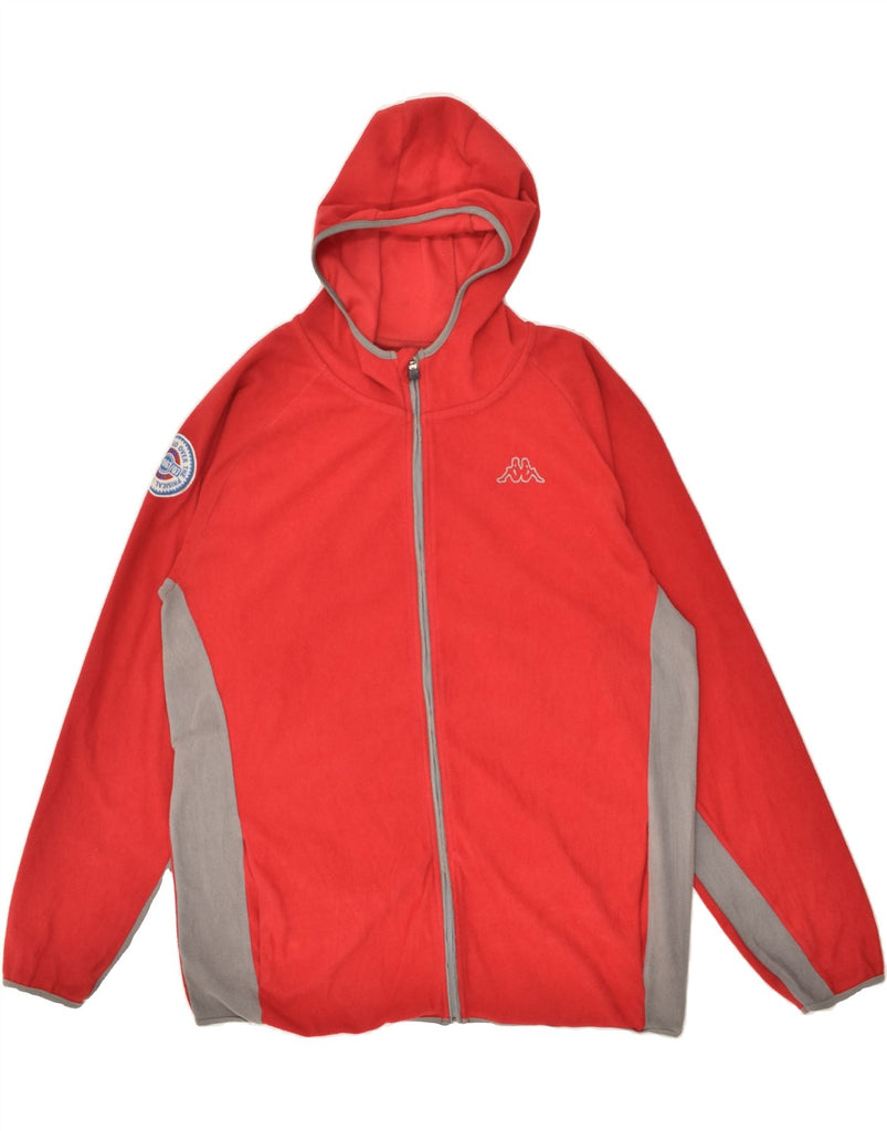 KAPPA Mens Graphic Hooded Fleece Jacket UK 42 XL Red Colourblock | Vintage Kappa | Thrift | Second-Hand Kappa | Used Clothing | Messina Hembry 