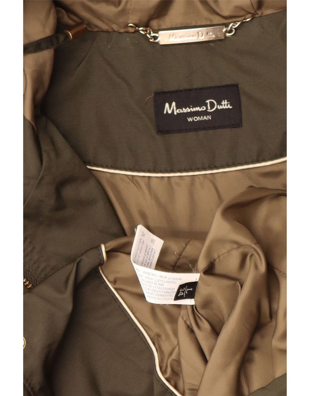 MASSIMO DUTTI Womens Hooded Parka Jacket UK 16 Large Green Polyester