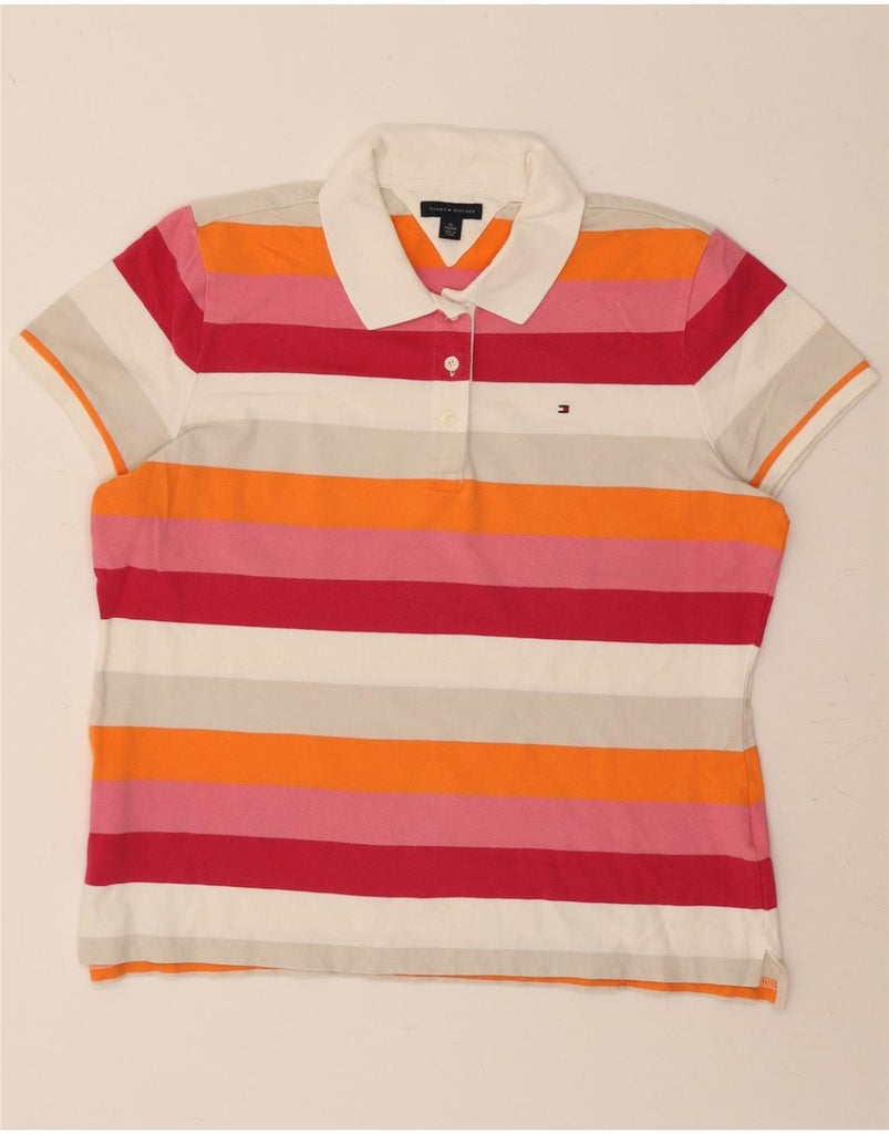 TOMMY HILFIGER Womens Polo Shirt UK 18 XL Multicoloured Striped Cotton Vintage Tommy Hilfiger and Second-Hand Tommy Hilfiger from Messina Hembry 