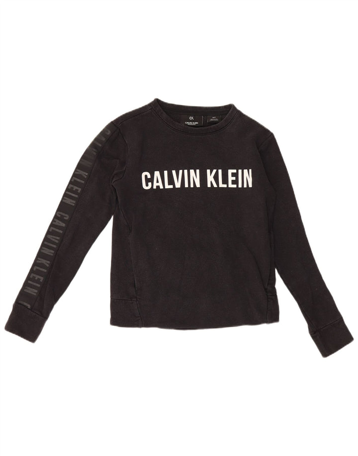 Calvin Klein Womens Graphic Oversized Sweatshirt Jumper UK 6 XS Black