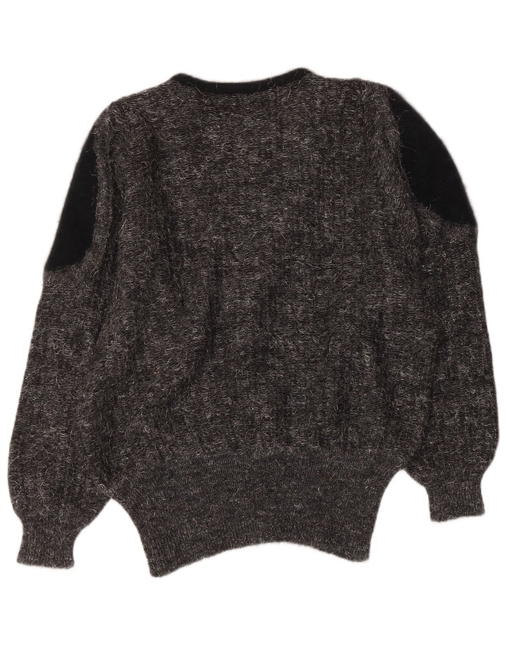 VINTAGE Womens V-Neck Jumper Sweater IT 44 Medium Grey Colourblock