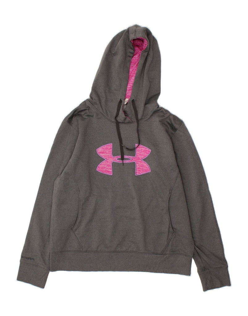 UNDER ARMOUR Womens Cold Gear Graphic Hoodie Jumper UK 16 Large Grey | Vintage Under Armour | Thrift | Second-Hand Under Armour | Used Clothing | Messina Hembry 