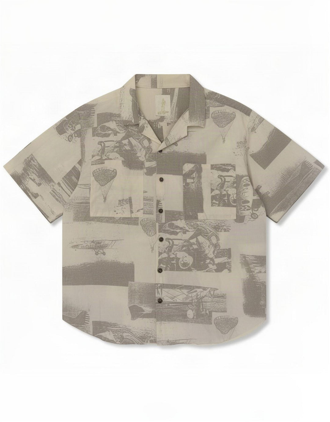 Vintage Mens Abstract Pattern Short Sleeve Shirt Large Grey