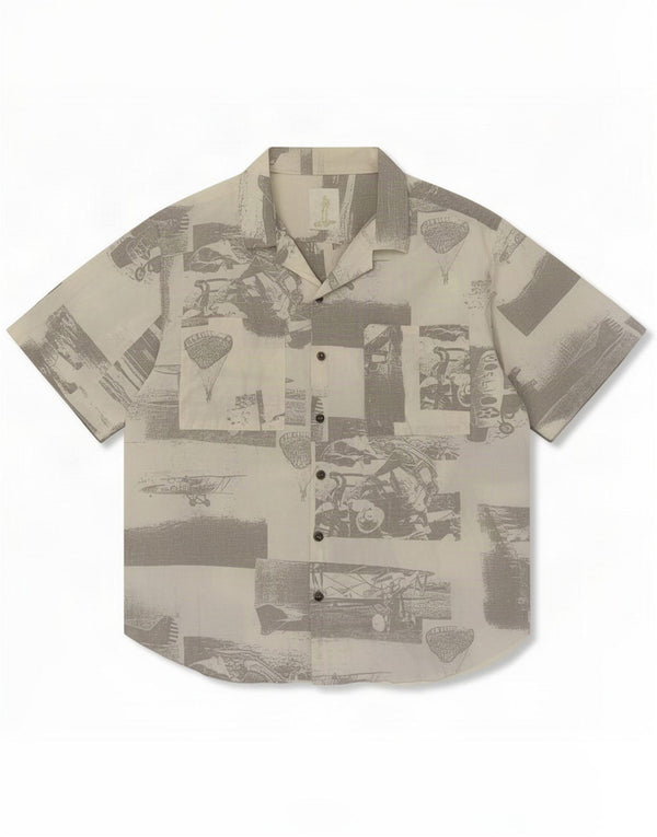 Vintage Mens Abstract Pattern Short Sleeve Shirt Large Grey