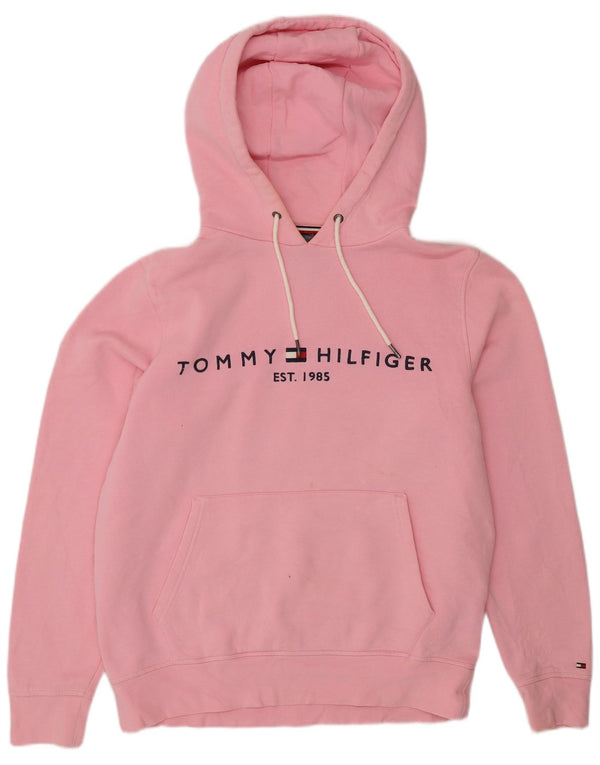 Tommy Hilfiger Womens Graphic Oversized Hoodie Jumper UK 10 Small Pink
