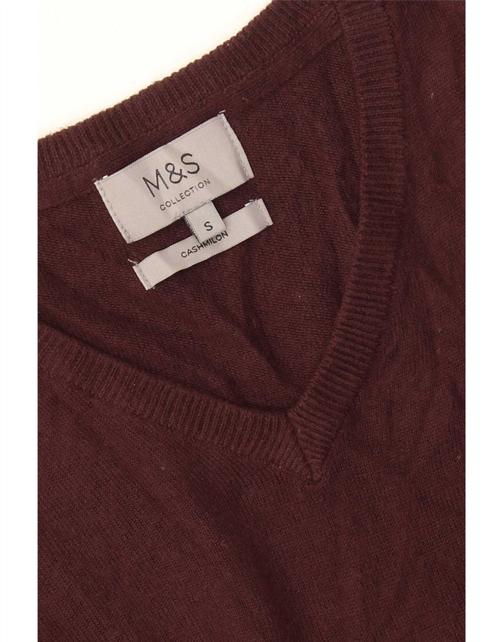 Marks & Spencer Mens V-Neck Jumper Sweater Small Brown Cashmere