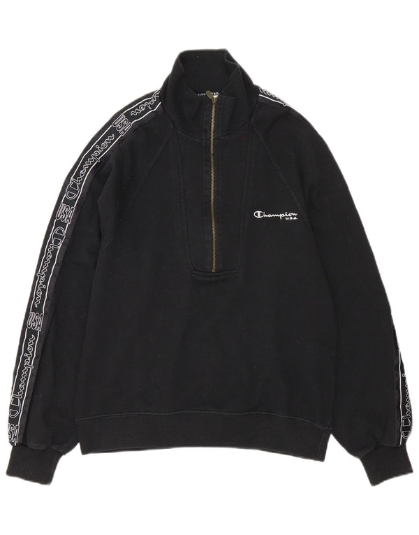 Champion Womens Oversized Graphic Zip Neck Sweatshirt Jumper UK 6 XS Black