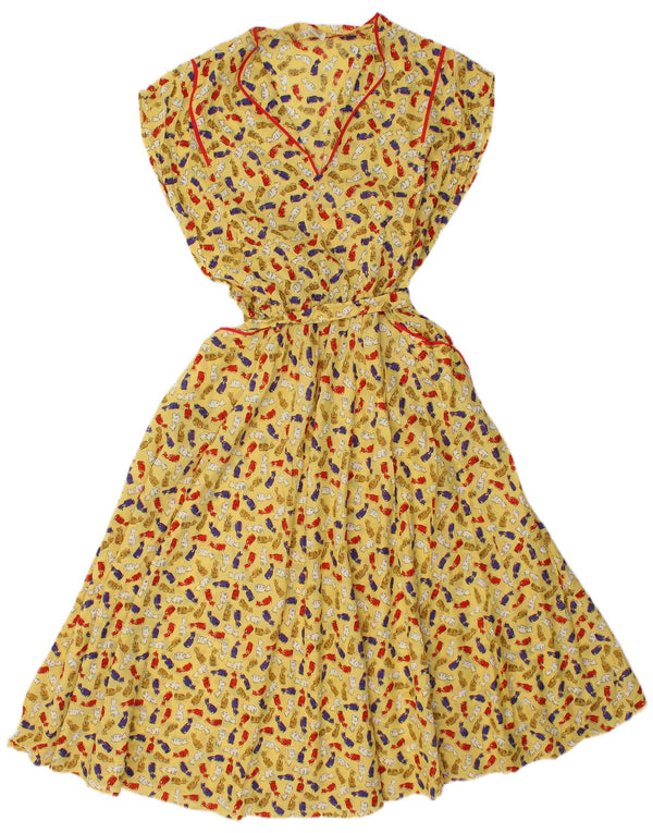 Vintage Womens Abstract Pattern Maxi Dress IT 46 Large Yellow