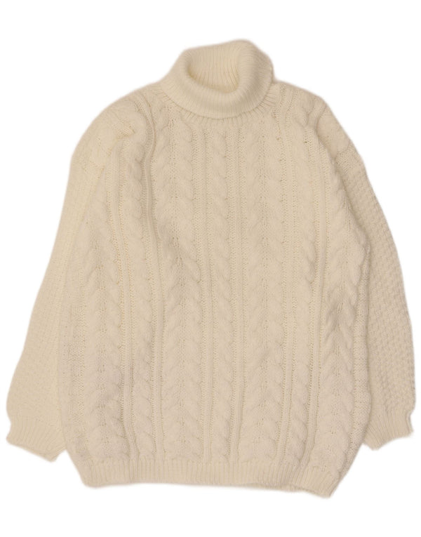 Vintage Womens Roll Neck Jumper Sweater UK 16 Large White Acrylic