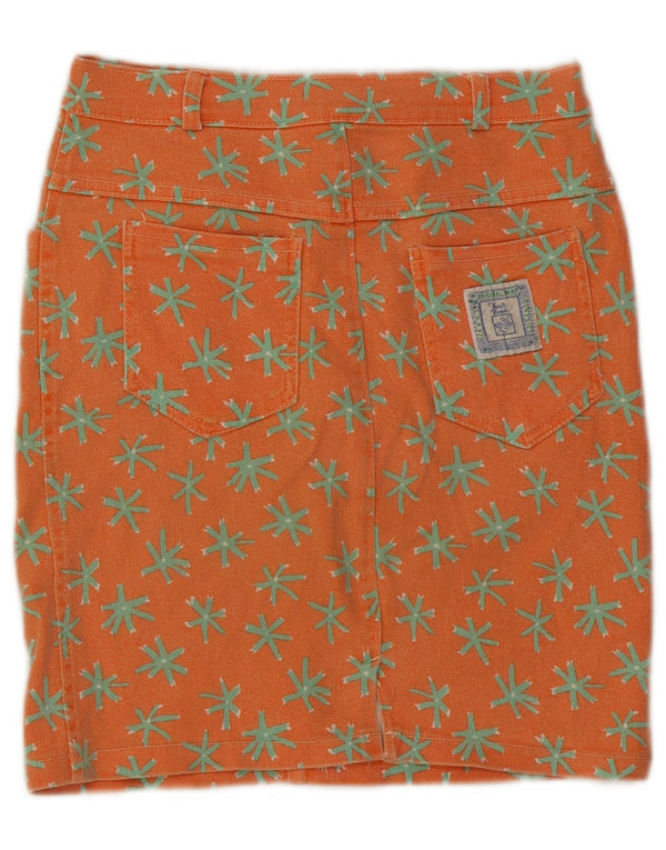 Vintage Womens Abstract Pattern Denim Skirt IT 44 Medium W28 Orange Cotton