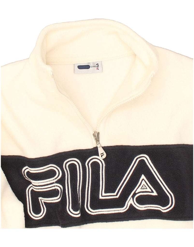 FILA Boys Graphic Zip Neck Sweatshirt Jumper 9-10 Years Small White | Vintage Fila | Thrift | Second-Hand Fila | Used Clothing | Messina Hembry 