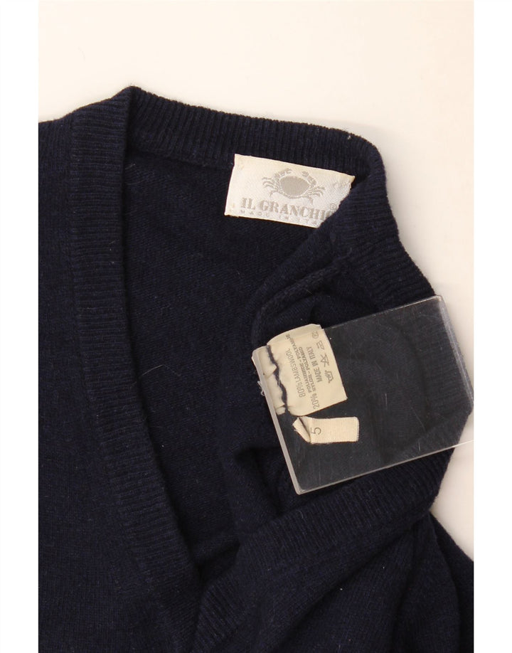 Il Granchio Mens V-Neck Jumper Sweater Large Navy Blue Lambswool