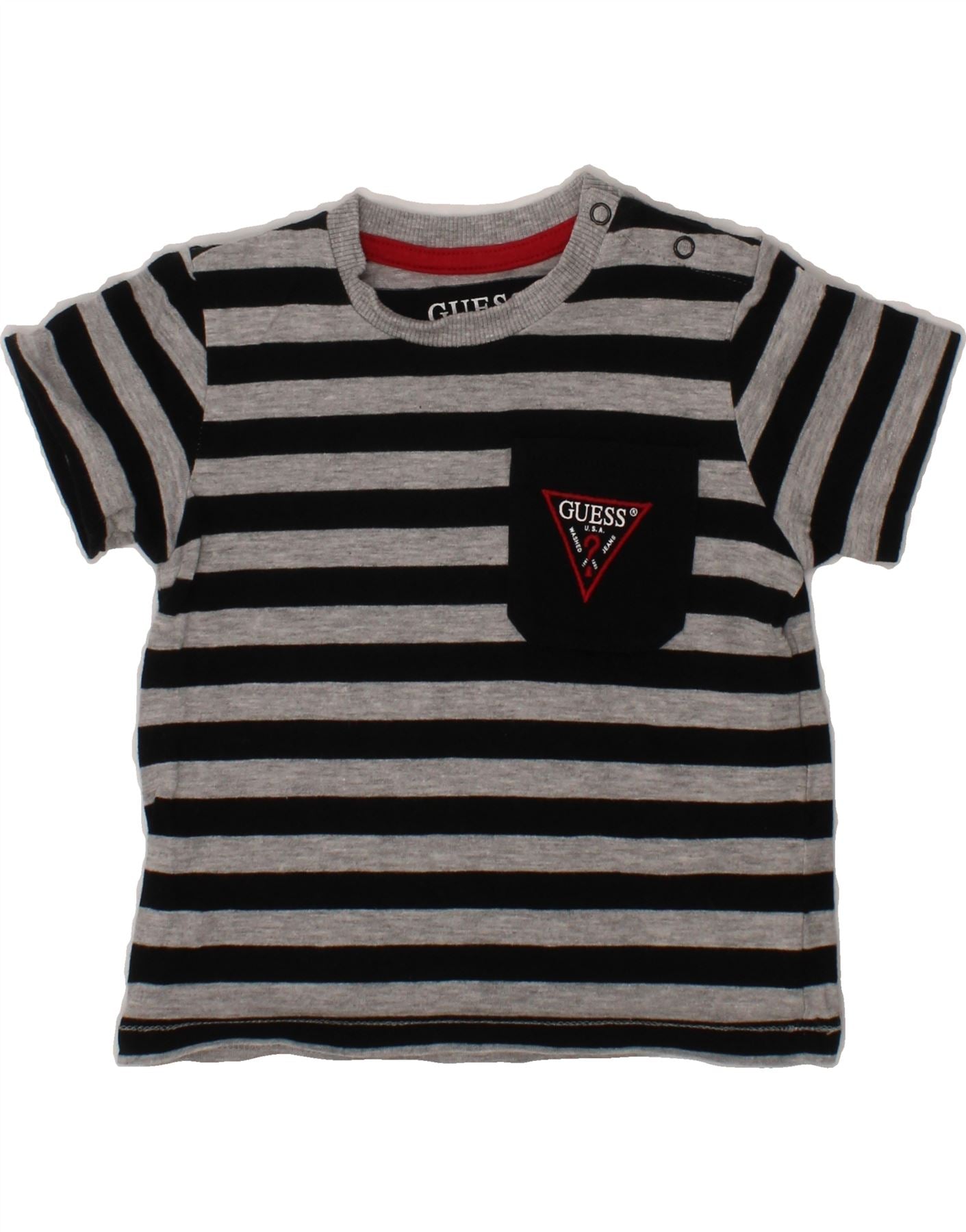 GUESS Baby Boys T-Shirt Top 6-9 Months Grey Striped Cotton Vintage Guess and Second-Hand Guess from Messina Hembry 