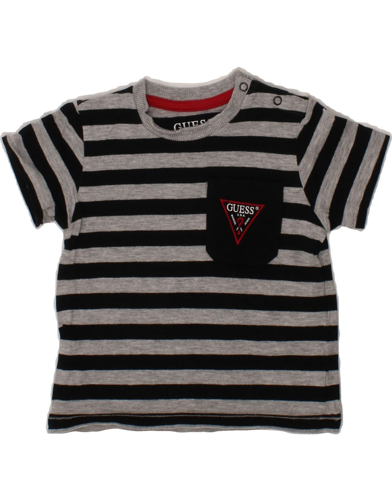 GUESS Baby Boys T-Shirt Top 6-9 Months Grey Striped Cotton Vintage Guess and Second-Hand Guess from Messina Hembry 