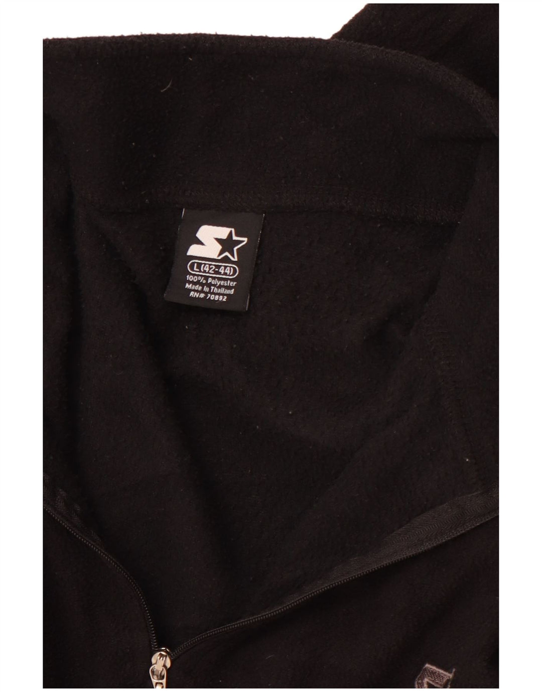 STARTER Mens Zip Neck Fleece Jumper Large Black Polyester Sports