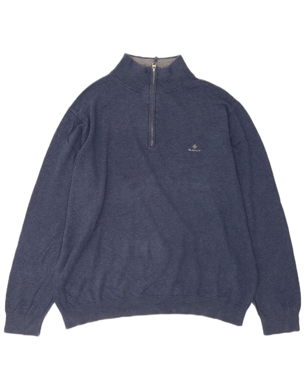 Gant Mens Zip Neck Jumper Sweater 2XL Navy Blue Cotton