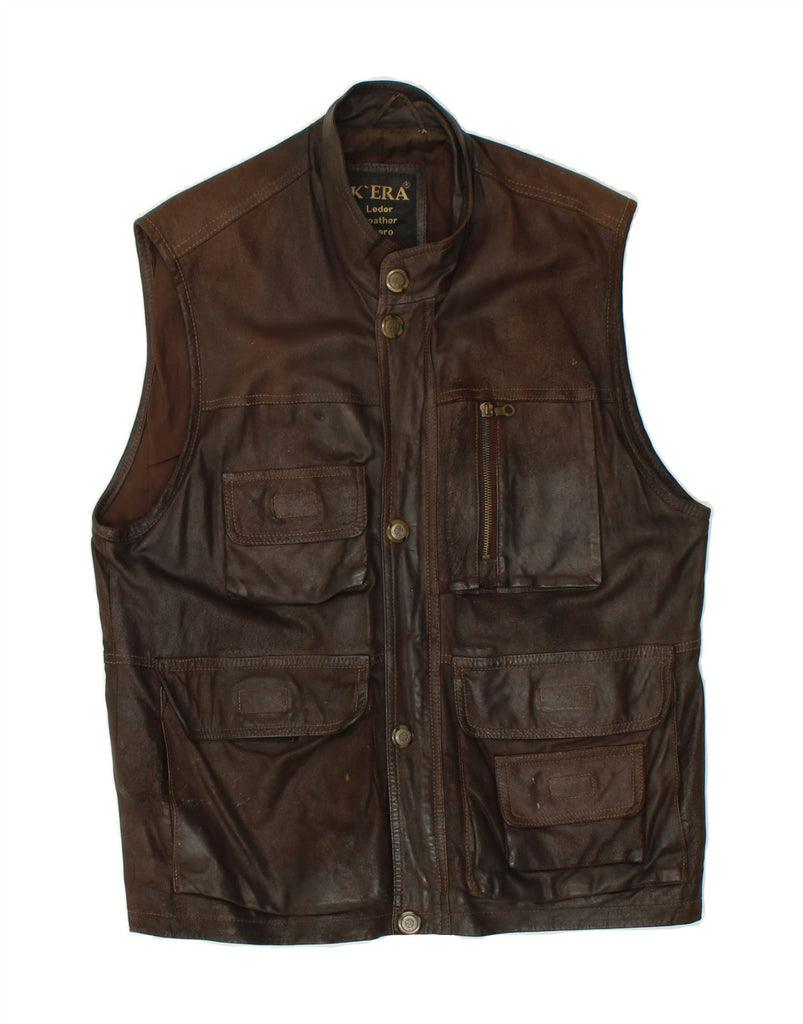 VINTAGE Mens Leather Gilet UK 36 Small Brown Leather Vintage Vintage and Second-Hand Vintage from Messina Hembry 