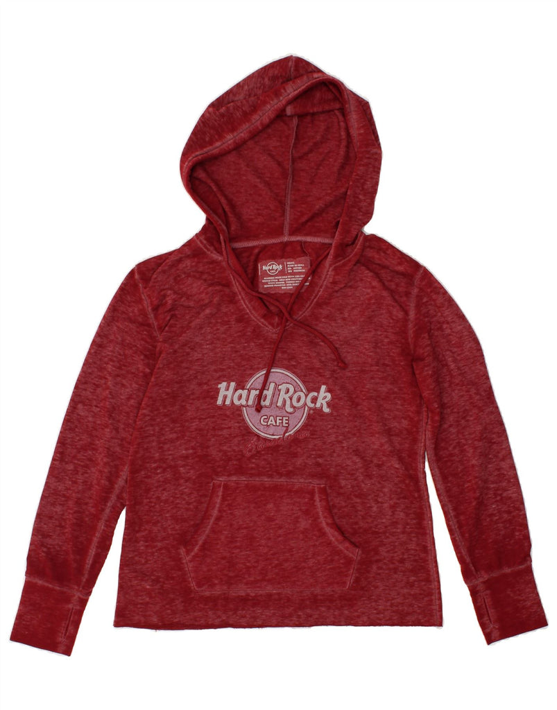 HARD ROCK CAFE Womens Barcelona Graphic Hoodie Jumper UK 10 Small Red | Vintage Hard Rock Cafe | Thrift | Second-Hand Hard Rock Cafe | Used Clothing | Messina Hembry 