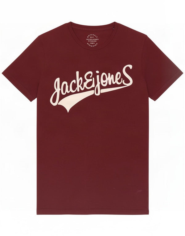 Jack & Jones Mens Graphic T-Shirt Top Small Burgundy Cotton