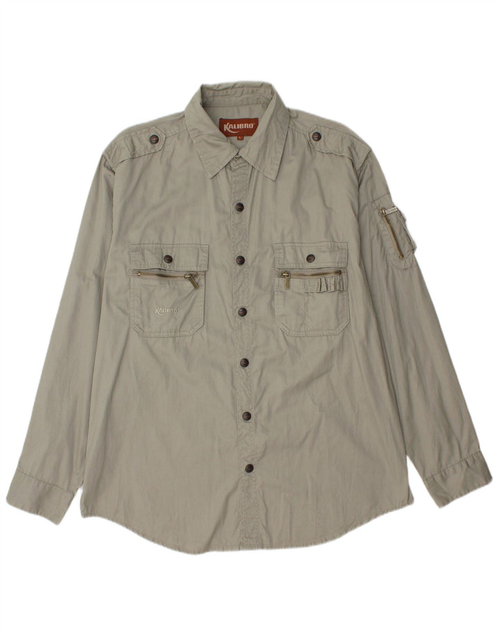 Vintage Mens Military Shirt Large Khaki Cotton